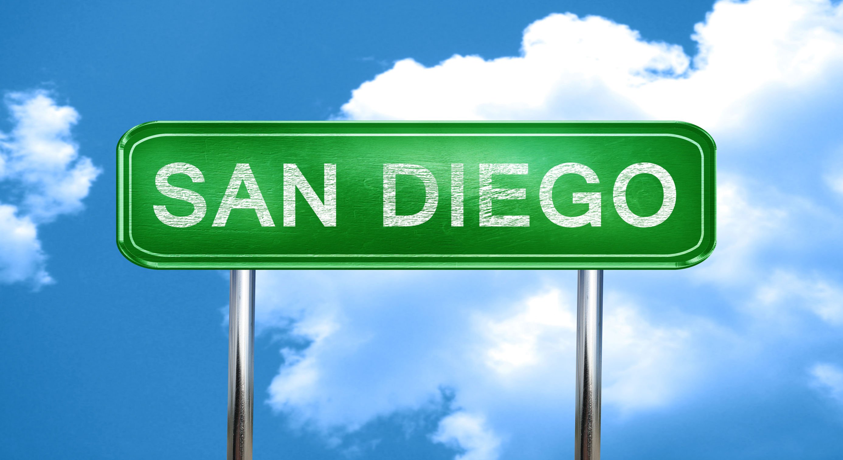 Car Insurance San Diego 56692435 - san diego city, green road sign on a blue background