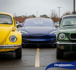 Three cars parked in a lot, representing the variety of vehicles that need affordable car insurance.