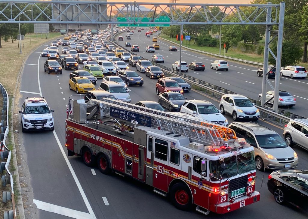 FDNY Fire Engine at highway accident