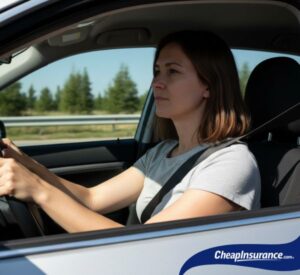 A woman driving a car, representing drivers who are wondering at what age their car insurance premiums will go down.