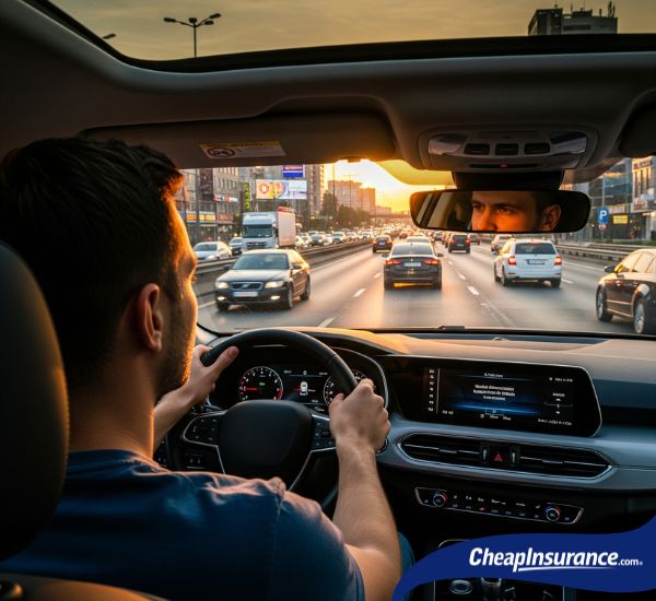 A driver's view of the road through a car's dashboard, symbolizing the question of whether a policy covers the driver or the vehicle.