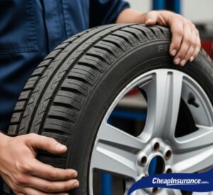 A mechanic holding a tire, symbolizing the reasons why new cars are no longer equipped with spare tires.