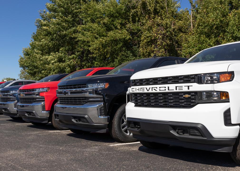 chevy trucks parked at dealership