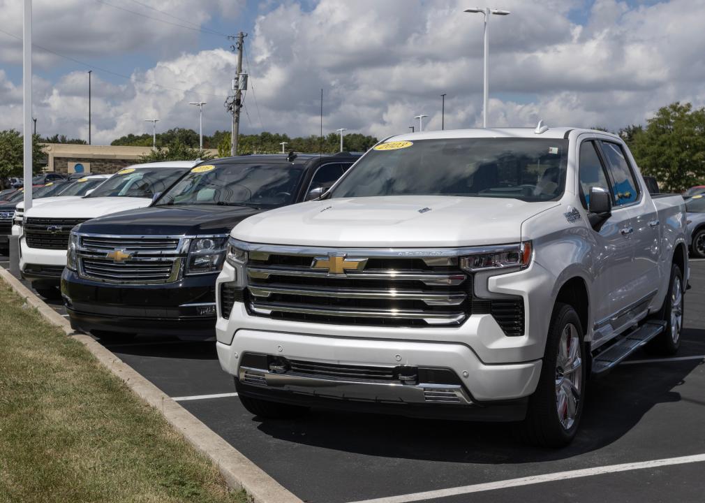 chevy trucks at at car dealership, 10 most stolen car models
