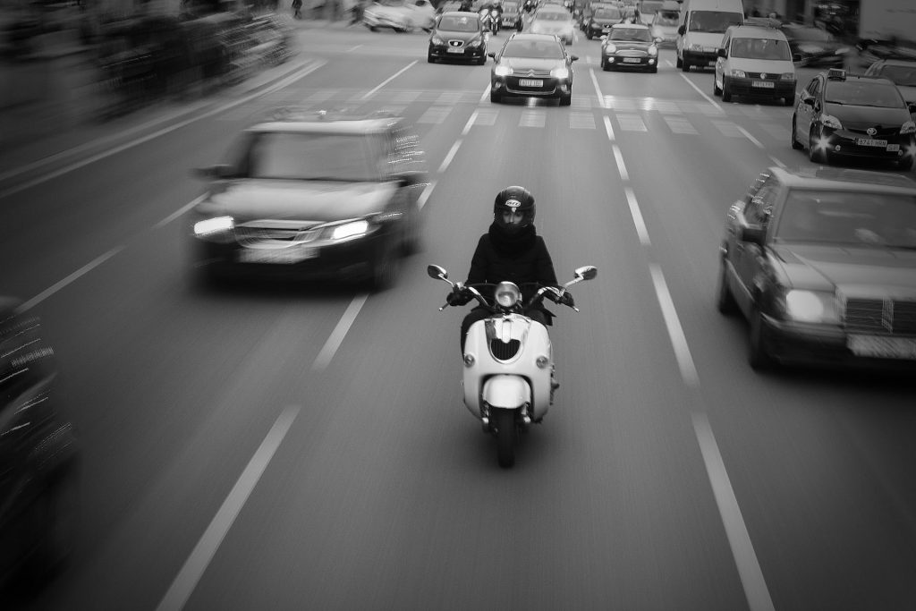 motorcycle in center lane