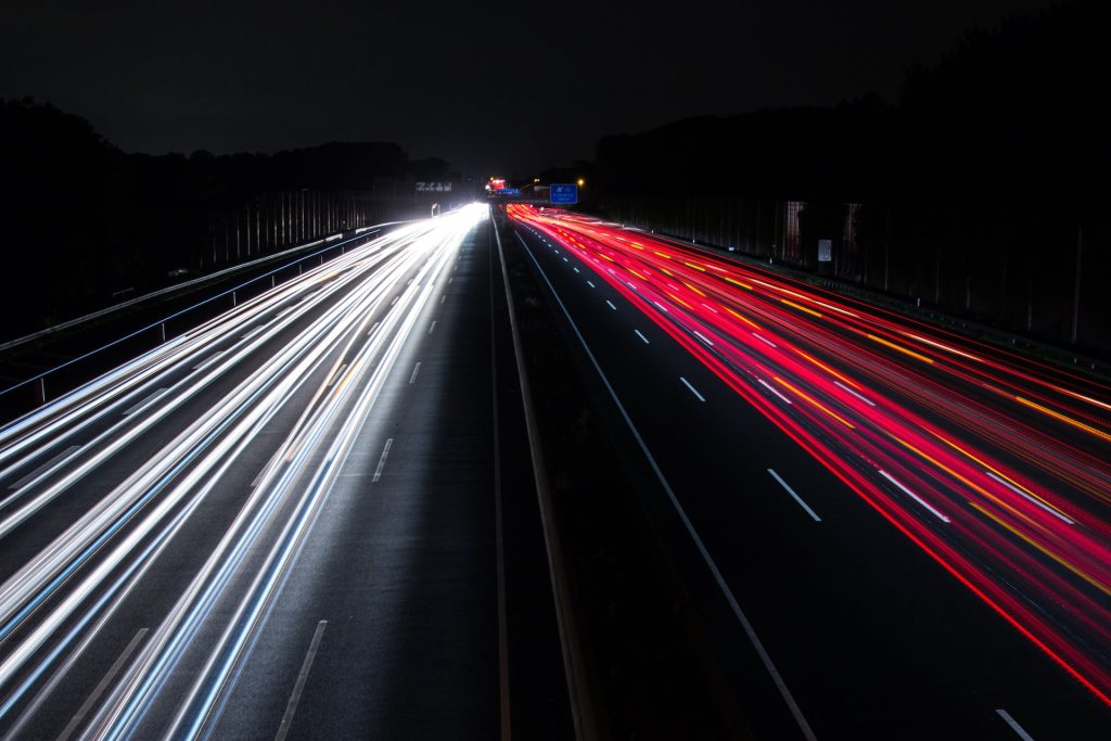 headlights and tailights blurred on freeway