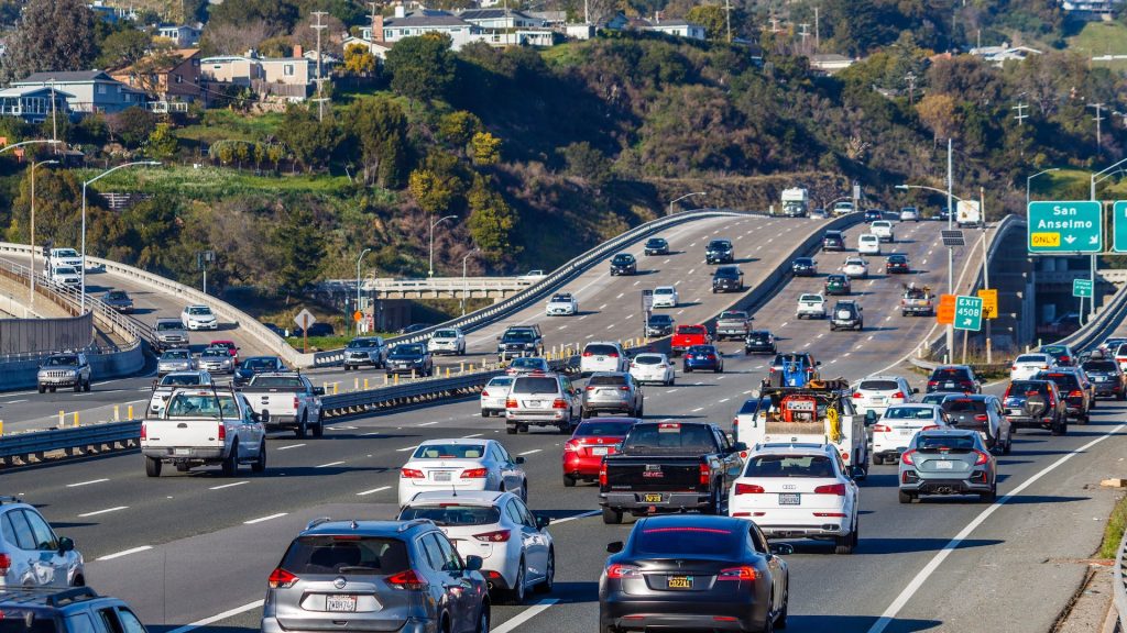 cars on multi lane freeway
