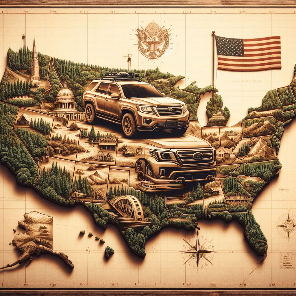 suv over a map of the united states