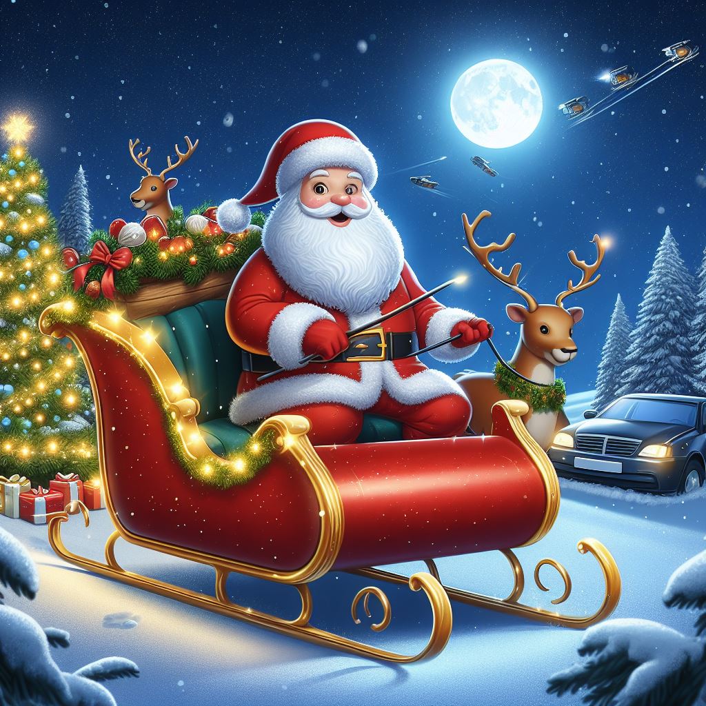 santa in his sleigh