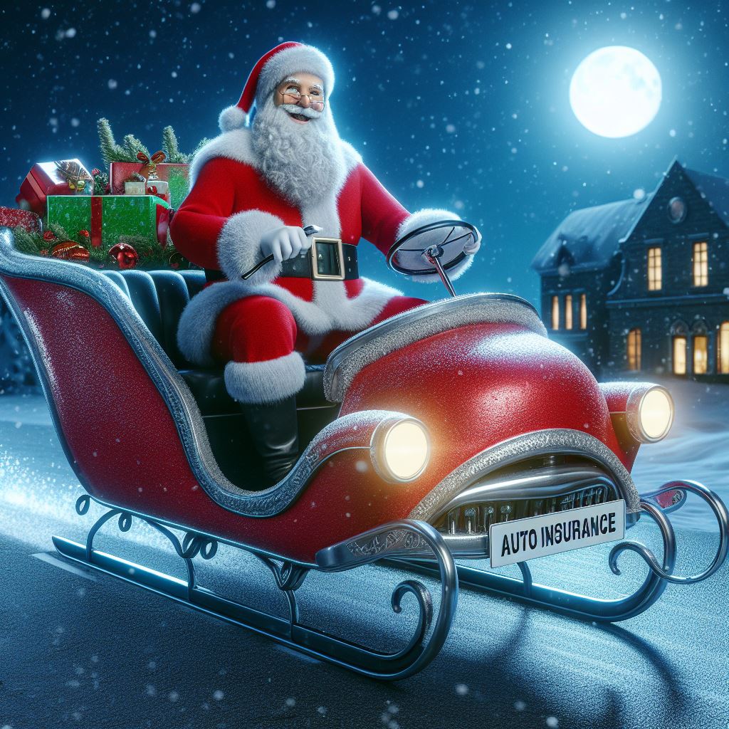 santa in his auto insurance sleigh