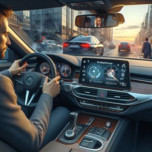A car that has a large infotainment system that could lead to distracted driving.