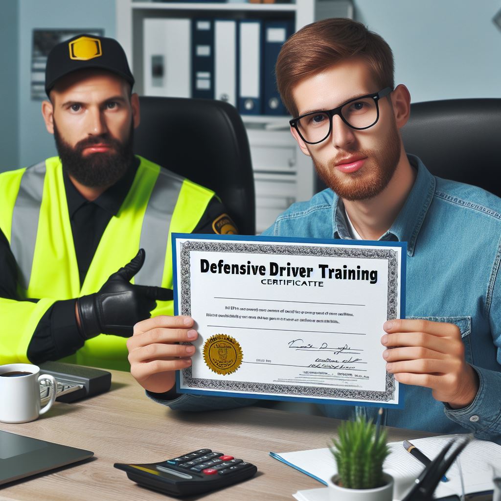 student holding defensive driver training certificate