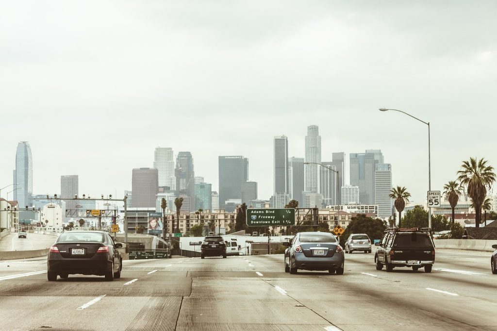 Picture of highway and downtown LA.