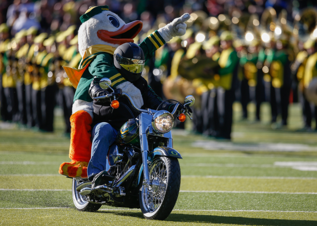motorcycle on field at oregon ducks game