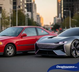 A modern 2025 car parked next to a classic 2000 car, visually comparing the differences in longevity and maintenance discussed in the article.
