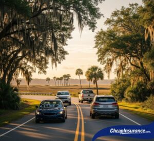 Cars driving on a road in South Carolina, symbolizing the top vehicle choices for drivers in the state.