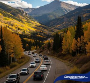 Cars driving on a scenic highway in Colorado, symbolizing the top-selling cars and trucks popular with drivers in the state.