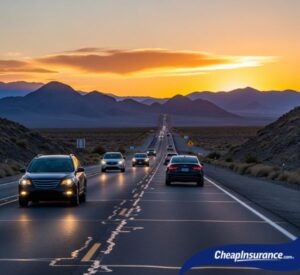 Cars driving on a highway in Nevada, symbolizing the top-selling cars and trucks popular with drivers in the state.