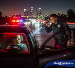 A police officer and a driver, representing a traffic violation that may require SR22 insurance in Los Angeles, CA.