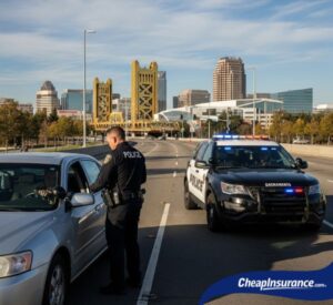 A driver pulled over by police in Sacramento, CA, a common reason for needing an SR22 filing.