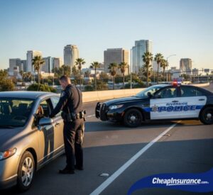 Police officer conducting a traffic stop in Riverside, representing the need for SR22 insurance.