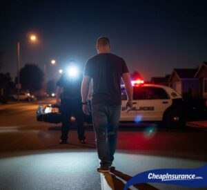 Man performing a DUI field sobriety test in Victorville, CA, a situation that can lead to an SR22 filing.