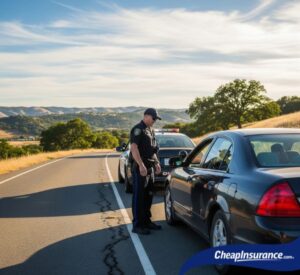 A police officer talking to a driver during a traffic stop in Temecula, CA, a situation that may require SR22 insurance.