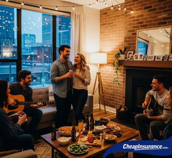 A housewarming party in an Omaha apartment. Renters insurance can protect valuable new belongings and personal liability.