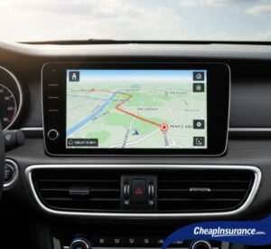 A modern in-car navigation system screen displaying a map, symbolizing the technology and accuracy of factory-installed GPS.