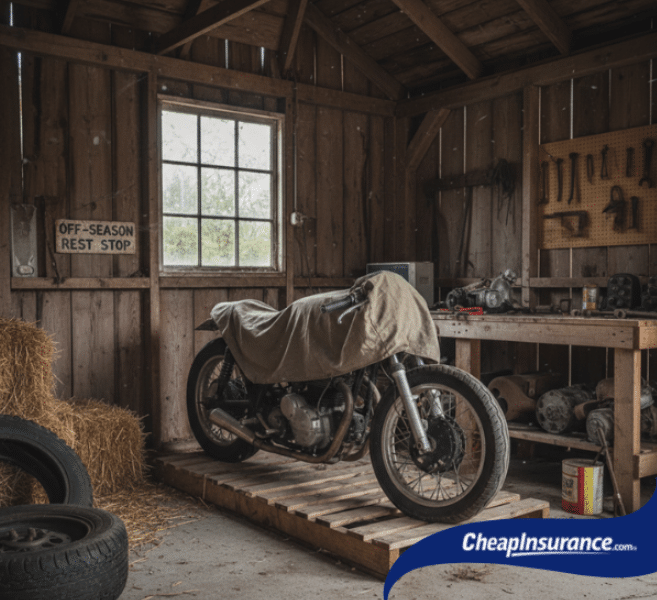 Motorcycle in a garages, is your Motorcycle Insurance Doing Enough While You’re Off the Road?