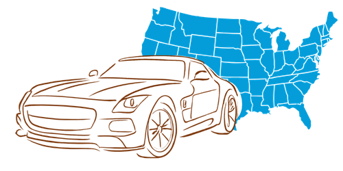 Brown minimalist sketch of a modern sports car for comparing cheap car insurance and SR22 filing quotes.